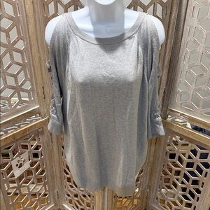 Express Size Small Women's Gray-Blue Cold Shoulder Lace up Arm Sweater